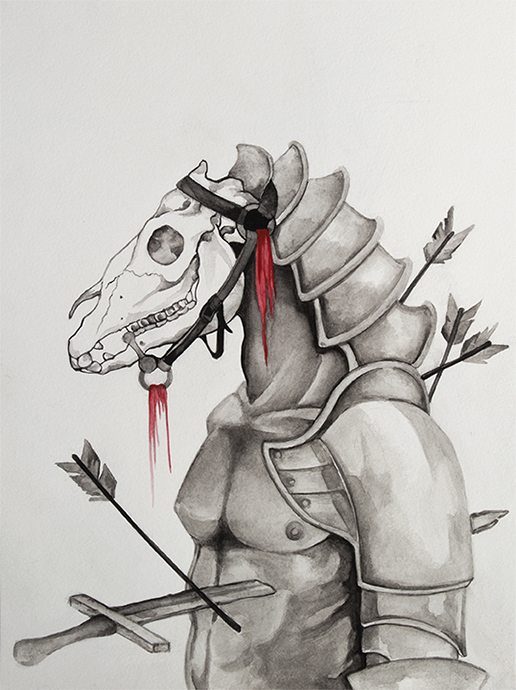 julie viens valor gouache skull horse armor torso arrows sword