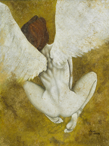 julie viens gold angel oil painting figure wings