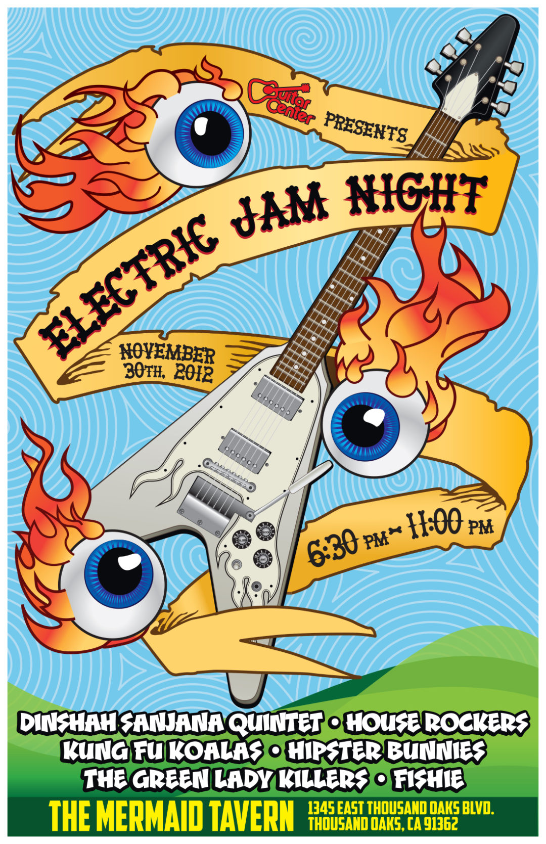 julie viens electric jam night poster flying g flame eyeballs