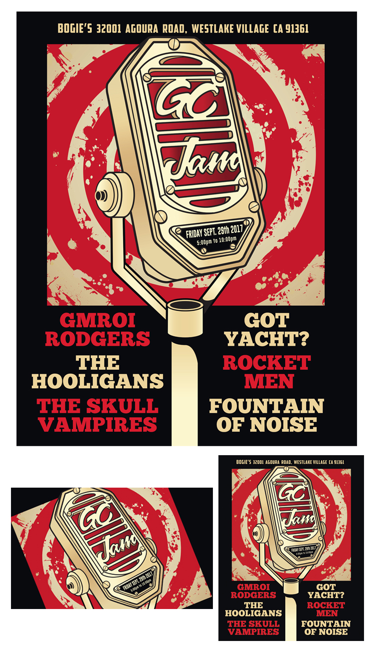 julie viens design jam night poster illustration vintage mic microphone guitar center