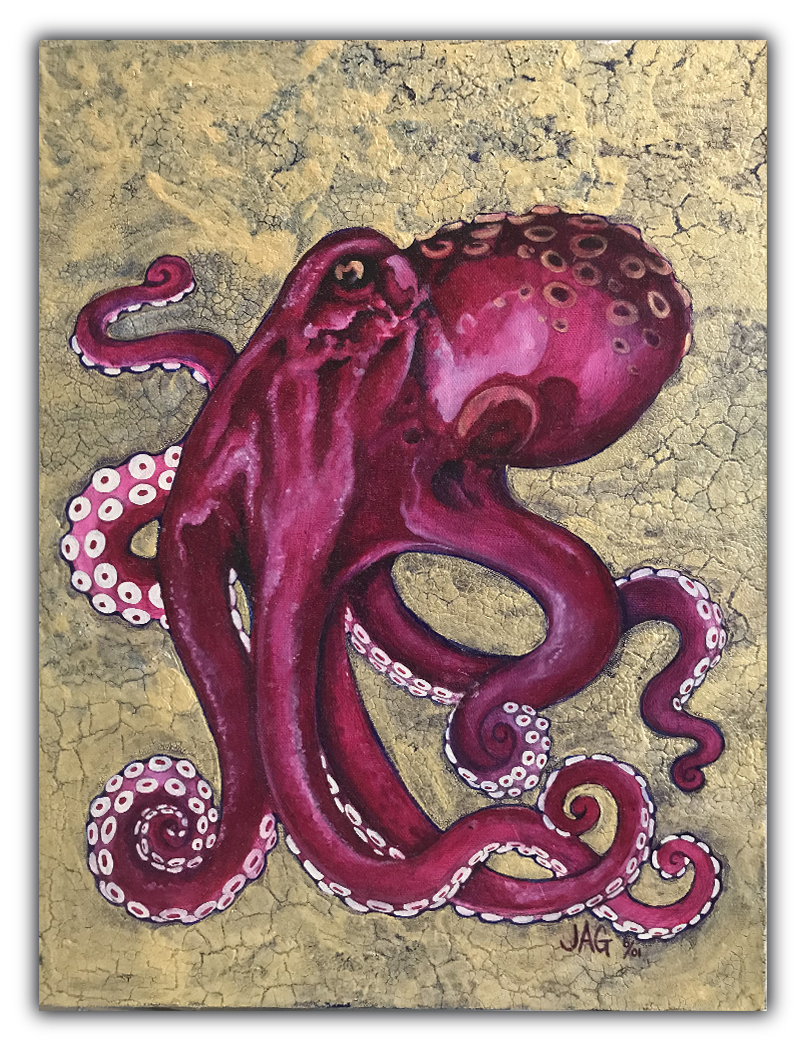 Octopus on Gold acrylic painitng by Julie Viens