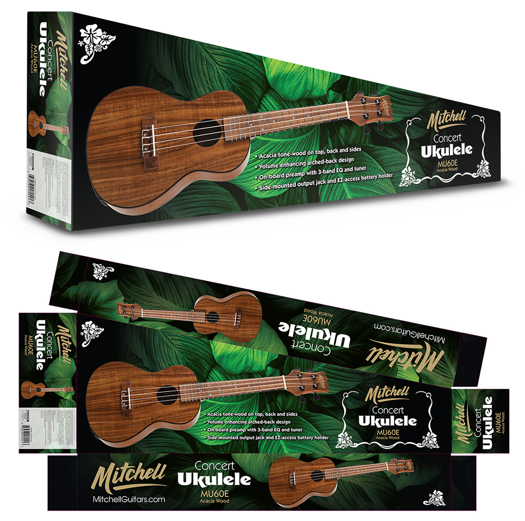 Mitchell MU60E Concert Ukulele Tropical Packaging