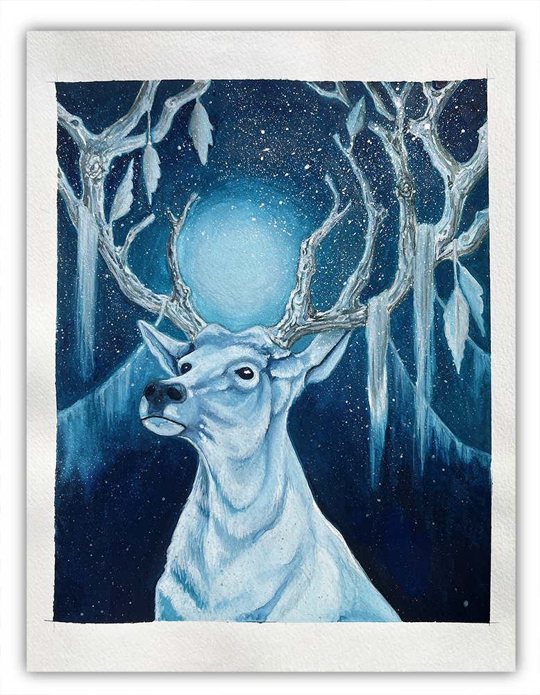 julie viens gouache white hart deer stag