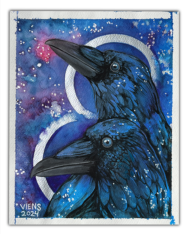 julie viens gouache ravens Huginn Muninn