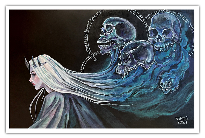 julie viens spirit guardians woman summoning skulls acrylic