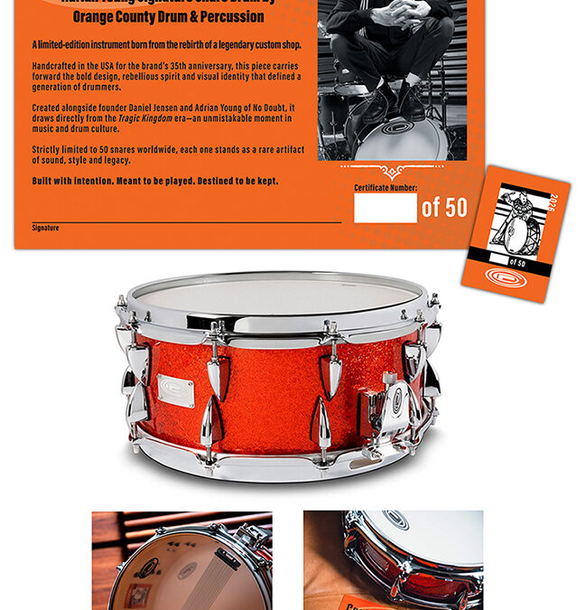 OCDP Adrian Young Signature Snare COA and Sticker
